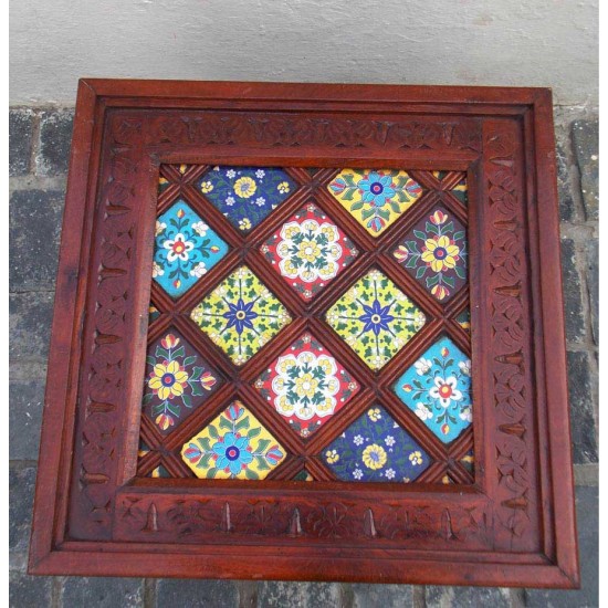 Wooden Table with Ceramic Tiles square 24 x 24 (Inches)