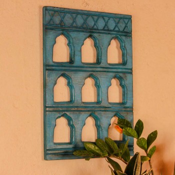Elegant blue handcrafted wall decor featuring nine arch openings, bringing a calm yet artistic feel to interiors.
