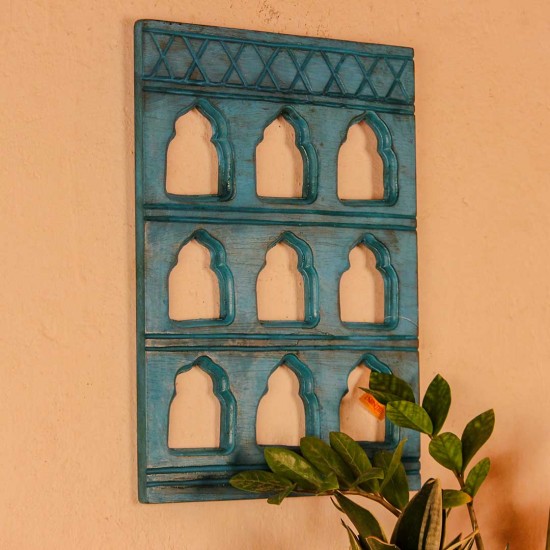 Elegant blue handcrafted wall decor featuring nine arch openings, bringing a calm yet artistic feel to interiors.