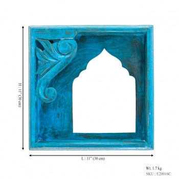 Traditional Carved Wooden Box Mirror Frame - Distressed Blue