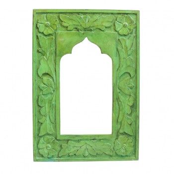 Floral Wooden Stylish Mirror Jharokha Frame - Green 