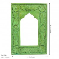 Floral Wooden Stylish Mirror Jharokha Frame - Green 