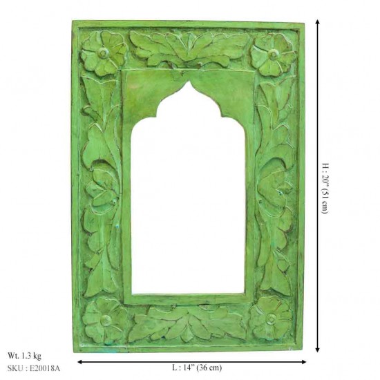 Floral Wooden Stylish Mirror Jharokha Frame - Green 