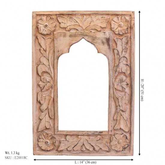 Floral Wooden Stylish Mirror Jharokha Frame - Light Brown
