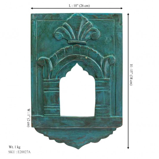 Decorative Wooden Jharokha Mirror Frame - Blue