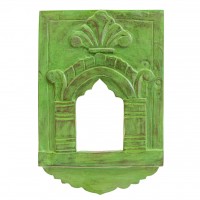 Decorative Wooden Jharokha Mirror Frame - Green