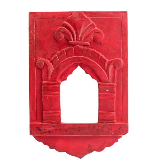 Decorative Wooden Jharokha Mirror Frame - Red