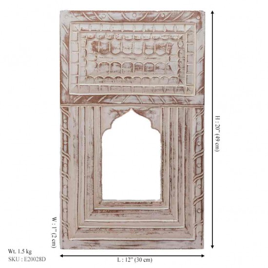 Decorative Jharokha Mirror Frame - White