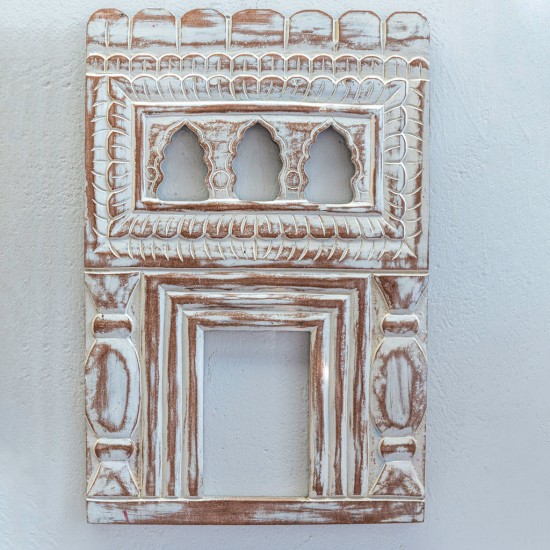 Decorative Jharokha Wooden Mirror Frame - White Decorative Jharokha Wooden Mirror Frame - White