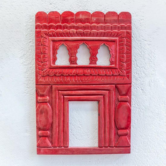 Decorative Jharokha Wooden Mirror Frame - Red Decorative Jharokha Wooden Mirror Frame - Red