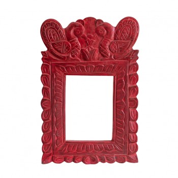 Carved Wooden Mirror Frame - Red 
