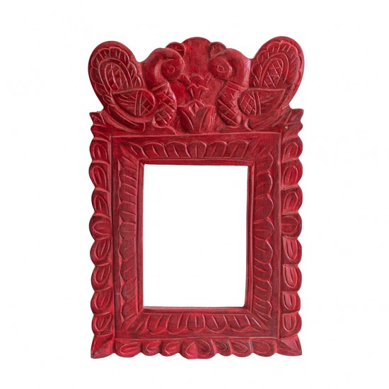 Carved Wooden Mirror Frame - Red 