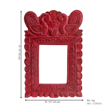 Carved Wooden Mirror Frame - Red 