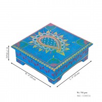 Hand Painted Blue Cone Art Wooden Chowki 8 x 8 inches