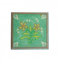 Hand Painted Green Cone Art Wooden Chowki 8 x 8 inches