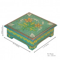 Hand Painted Green Cone Art Wooden Chowki 8 x 8 inches