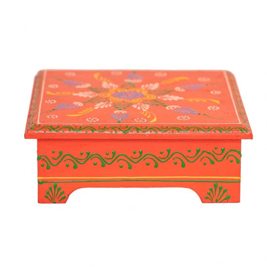 Hand Painted Orange Cone Art Wooden Chowki 8 x 8 inches