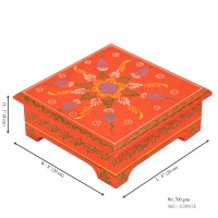 Hand Painted Orange Cone Art Wooden Chowki 8 x 8 inches