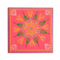 Hand Painted Pink Cone Art Wooden Chowki 8 x 8 inches