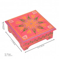 Hand Painted Pink Cone Art Wooden Chowki 8 x 8 inches