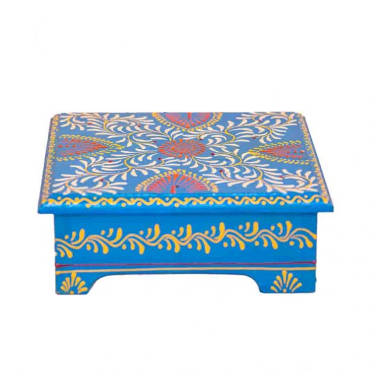 Hand Painted Cone Art Wooden Chowki - Blue 8 x 8 inches Hand Painted Cone Art Wooden Chowki - Blue 8 x 8 inches