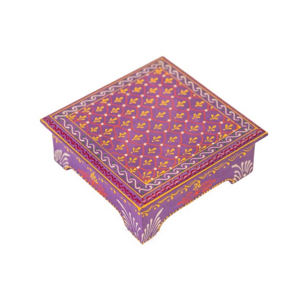 Hand Painted Cone Art Wooden Chowki - Purple 8 x 8 inches