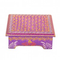 Hand Painted Cone Art Wooden Chowki - Purple 8 x 8 inches