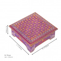 Hand Painted Cone Art Wooden Chowki - Purple 8 x 8 inches