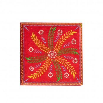 Hand Painted Cone Art Wooden Chowki - Red 8 x 8 inches