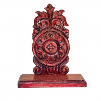 Red Coloured Wall Shelf and Stand With Floral Wooden Carving