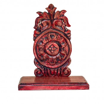 Red Coloured Wall Shelf and Stand With Floral Wooden Carving