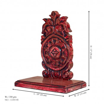 Red Coloured Wall Shelf and Stand With Floral Wooden Carving