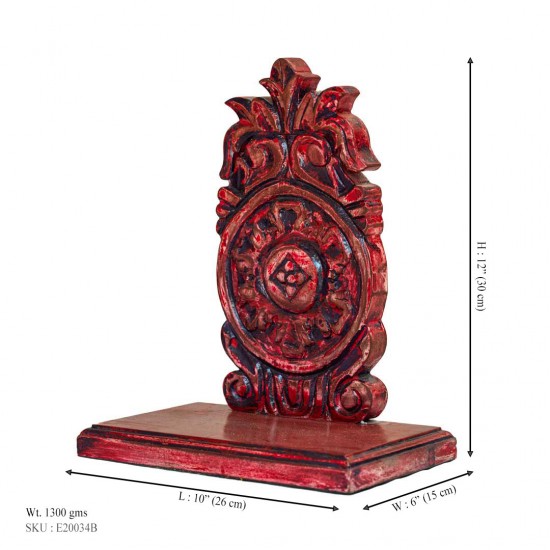 Red Coloured Wall Shelf and Stand With Floral Wooden Carving