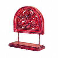 Wooden Show Piece Stand With Floral Wooden Carving - Red 