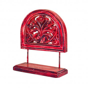 Wooden Show Piece Stand With Floral Wooden Carving - Red 