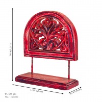 Wooden Show Piece Stand With Floral Wooden Carving - Red 