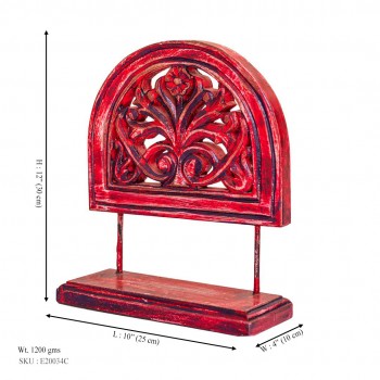 Wooden Show Piece Stand With Floral Wooden Carving - Red 