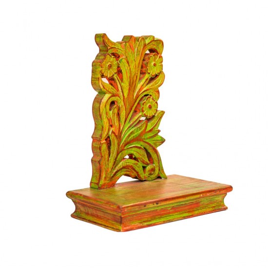 Wooden Show Piece Stand With Floral Wooden Carving - Heena Green