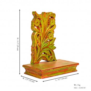 Wooden Show Piece Stand With Floral Wooden Carving - Heena Green