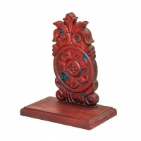 Dark Red Coloured Wall Shelf and Stand With Floral Wooden Carving