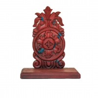 Dark Red Coloured Wall Shelf and Stand With Floral Wooden Carving