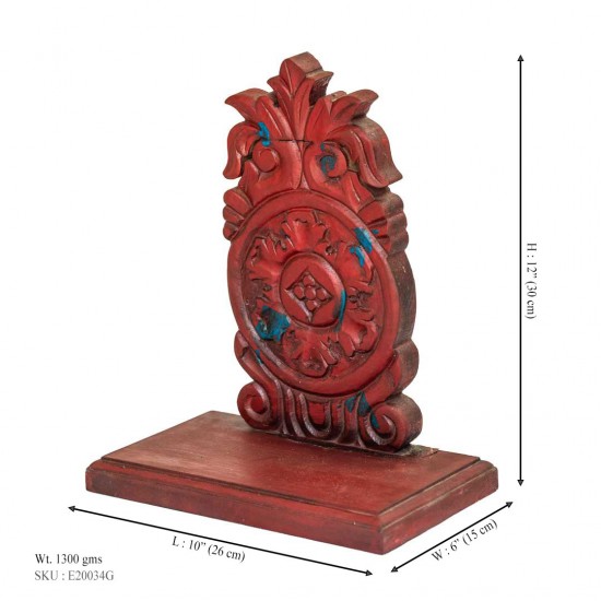 Dark Red Coloured Wall Shelf and Stand With Floral Wooden Carving