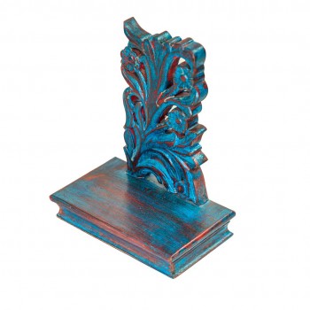 Wooden Show Piece Stand With Blue Floral Wooden Carving