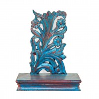 Wooden Show Piece Stand With Blue Floral Wooden Carving