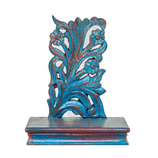 Wooden Show Piece Stand With Blue Floral Wooden Carving