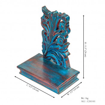 Wooden Show Piece Stand With Blue Floral Wooden Carving