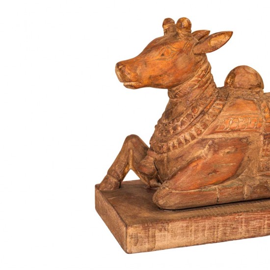 Nandi Bel Wooden Carved Sculpture For Home Decor