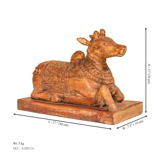 Nandi Bel Wooden Carved Sculpture For Home Decor