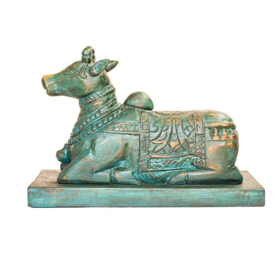 Nandi Bel Wooden Carved Sculpture For Home Decor - Blue