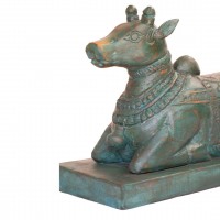 Nandi Bel Wooden Carved Sculpture For Home Decor - Blue